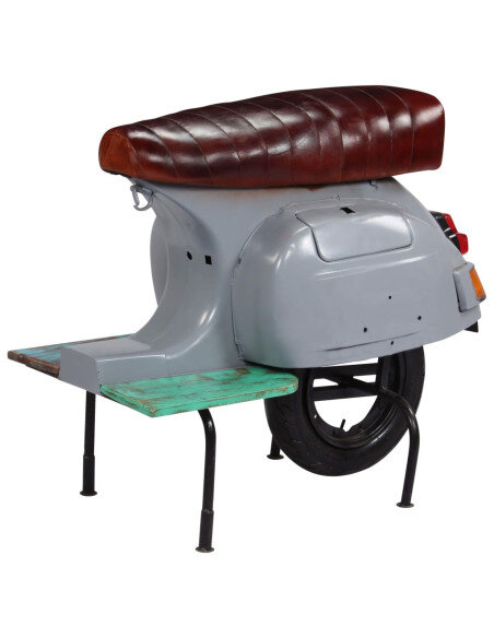 Chaise de bar Rétro / Vintage en cuir véritable et bois recyclé Gris  {attributes} Chaise de bar Rétro / Vintage en cuir véritable et bois recyclé Gris  {attributes}