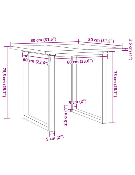 Table à manger Style Industriel cadre en O en bois de pin massif & fonte 80 x 80 x 75.5 cm {attributes}