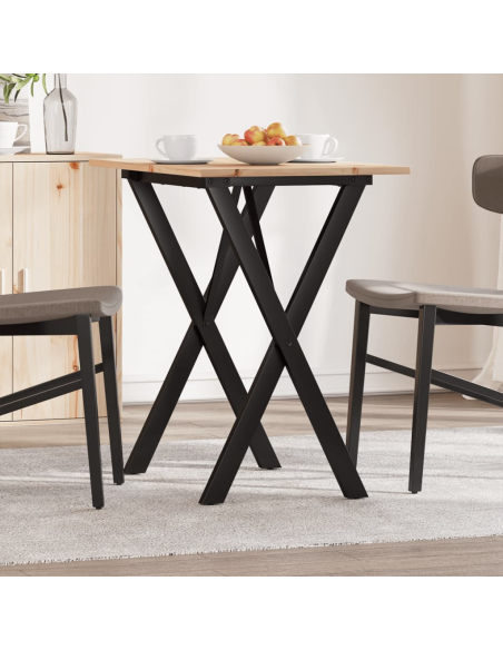 Table à manger Style Industriel cadre en X en bois de pin massif & fonte 80 x 50 x 75 cm {attributes}