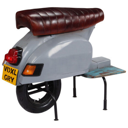 Chaise de bar Rétro / Vintage en cuir véritable et bois recyclé Gris  {attributes}