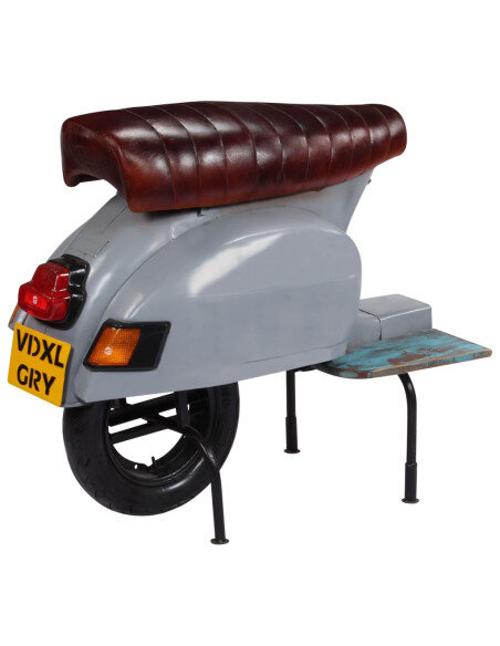 Chaise de bar Rétro / Vintage en cuir véritable et bois recyclé Gris  {attributes} Chaise de bar Rétro / Vintage en cuir véritable et bois recyclé Gris  {attributes}