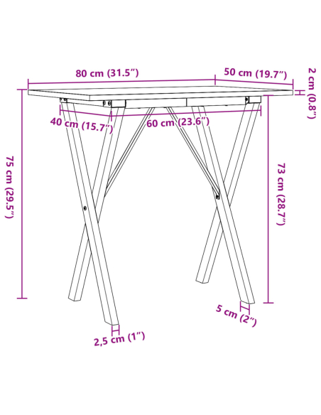 Table à manger Style Industriel cadre en X en bois de pin massif & fonte 80 x 50 x 75 cm {attributes}