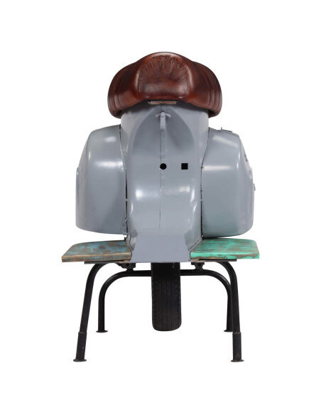 Chaise de bar Rétro / Vintage en cuir véritable et bois recyclé Gris  {attributes} Chaise de bar Rétro / Vintage en cuir véritable et bois recyclé Gris  {attributes}