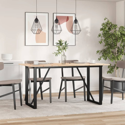 Table à manger Style Industriel cadre en O en bois de pin massif & fonte 160 x 80 x 75 cm {attributes}