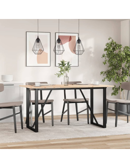 Table à manger Style Industriel cadre en O en bois de pin massif & fonte 160 x 80 x 75 cm {attributes}