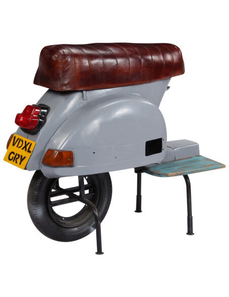 Chaise de bar Rétro / Vintage en cuir véritable et bois recyclé Gris  {attributes} Chaise de bar Rétro / Vintage en cuir véritable et bois recyclé Gris  {attributes}