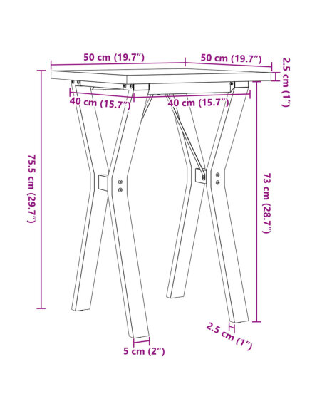 Table à manger Style Industriel cadre en Y en bois de pin massif & fonte 50 x 50 x 75.5 cm {attributes}