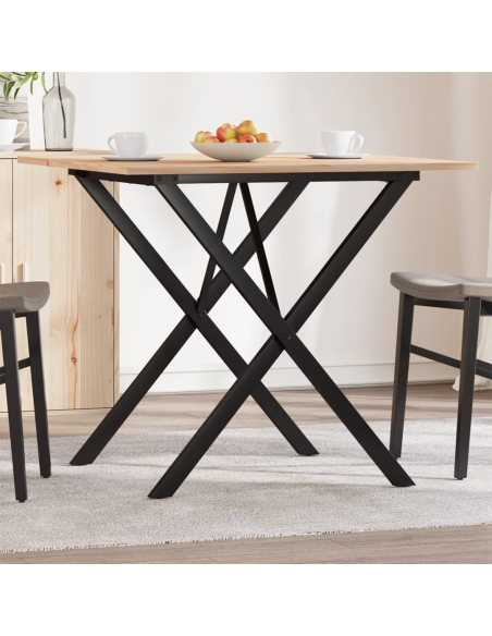 Table à manger Style Industriel cadre en X en bois de pin massif & fonte 90 x 90 x 75 cm {attributes}