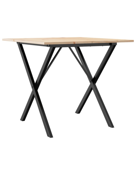 Table à manger Style Industriel cadre en X en bois de pin massif & fonte 90 x 90 x 75 cm {attributes}