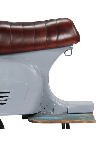 Chaise de bar Rétro / Vintage en cuir véritable et bois recyclé Gris  {attributes} Chaise de bar Rétro / Vintage en cuir véritable et bois recyclé Gris  {attributes}