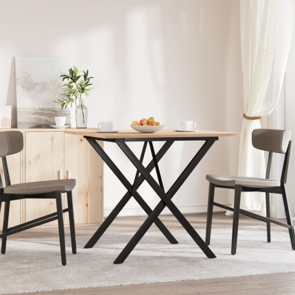 Table à manger Style Industriel cadre en X en bois de pin massif & fonte 90 x 90 x 75 cm {attributes}