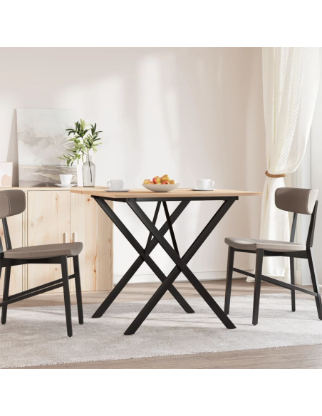 Table à manger Style Industriel cadre en X en bois de pin massif & fonte 90 x 90 x 75 cm {attributes}