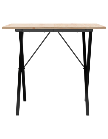Table à manger Style Industriel cadre en X en bois de pin massif & fonte 90 x 90 x 75 cm {attributes}