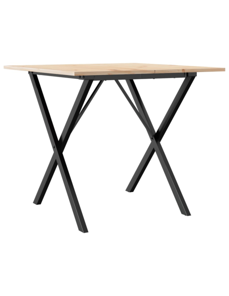 Table à manger Style Industriel cadre en X en bois de pin massif & fonte 90 x 90 x 75 cm {attributes}