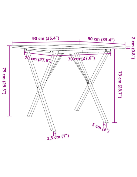 Table à manger Style Industriel cadre en X en bois de pin massif & fonte 90 x 90 x 75 cm {attributes}