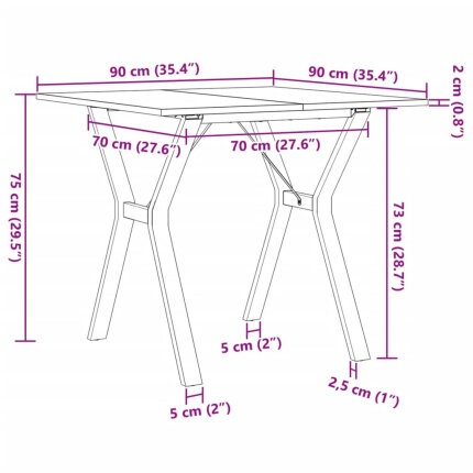 Table à manger Style Industriel cadre en Y en bois de pin massif & fonte 90 x 90 x 75 cm {attributes}