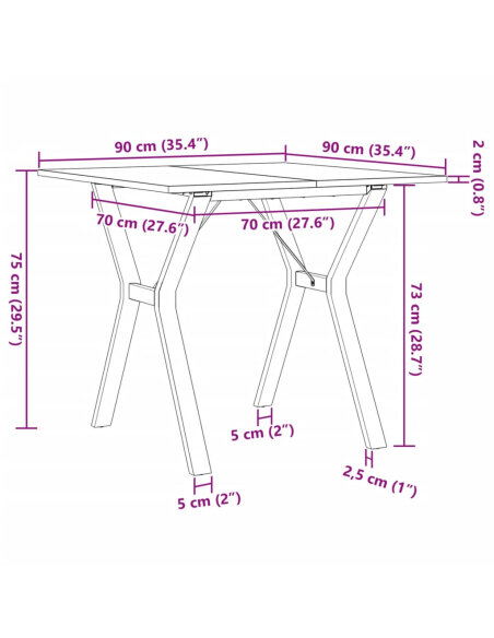 Table à manger Style Industriel cadre en Y en bois de pin massif & fonte 90 x 90 x 75 cm {attributes} Table à manger Style Industriel cadre en Y en bois de pin massif & fonte 90 x 90 x 75 cm {attributes}