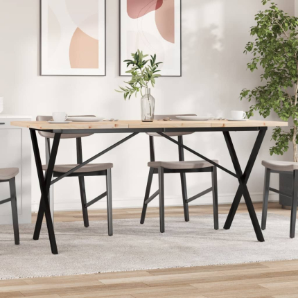 Table à manger Style Industriel cadre en X en bois de pin massif & fonte 140 x 80 x 75.5 cm {attributes}