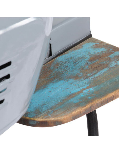 Chaise de bar Rétro / Vintage en cuir véritable et bois recyclé Gris  {attributes} Chaise de bar Rétro / Vintage en cuir véritable et bois recyclé Gris  {attributes}