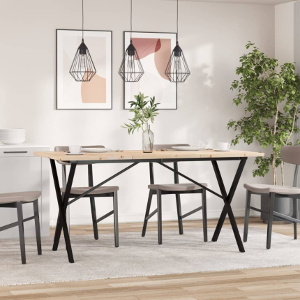 Table à manger Style Industriel cadre en X en bois de pin massif & fonte 140 x 80 x 75.5 cm {attributes}