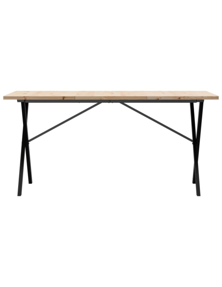 Table à manger Style Industriel cadre en X en bois de pin massif & fonte 140 x 80 x 75.5 cm {attributes}