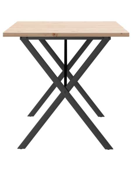 Table à manger Style Industriel cadre en X en bois de pin massif & fonte 140 x 80 x 75.5 cm {attributes}