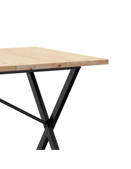 Table à manger Style Industriel cadre en X en bois de pin massif & fonte 140 x 80 x 75.5 cm {attributes}