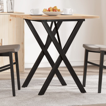 Table à manger Style Industriel cadre en X en bois de pin massif & fonte 60 x 60 x 75.5 cm {attributes}