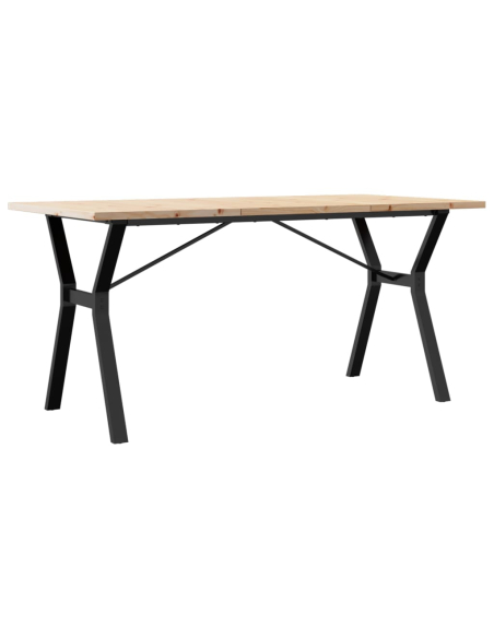 Table à manger Style Industriel cadre en Y en bois de pin massif & fonte 160 x 80 x 75.5 cm {attributes}
