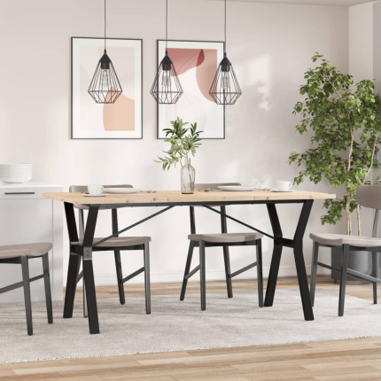 Table à manger Style Industriel cadre en Y en bois de pin massif & fonte 160 x 80 x 75.5 cm {attributes}