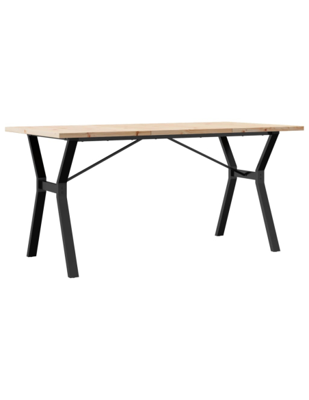 Table à manger Style Industriel cadre en Y en bois de pin massif & fonte 160 x 80 x 75.5 cm {attributes}