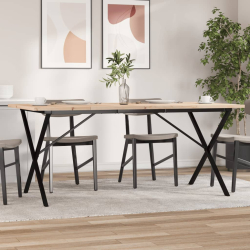 Table à manger Style Industriel cadre en X en bois de pin massif & fonte 180 x 90 x 75.5 cm {attributes} 2