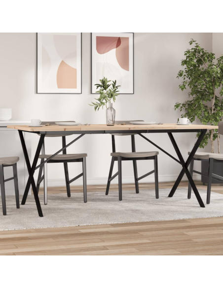 Table à manger Style Industriel cadre en X en bois de pin massif & fonte 180 x 90 x 75.5 cm {attributes}