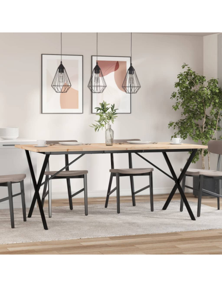 Table à manger Style Industriel cadre en X en bois de pin massif & fonte 180 x 90 x 75.5 cm {attributes}