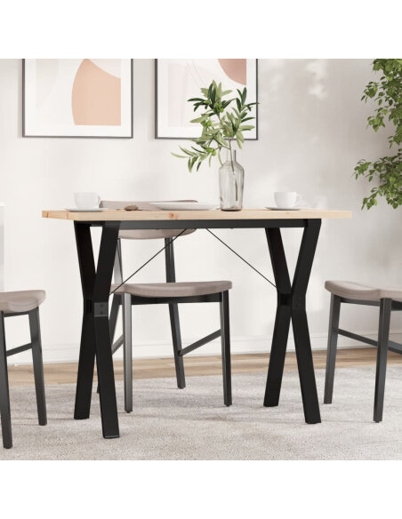 Table à manger Style Industriel cadre en Y en bois de pin massif & fonte 100 x 50 x 75.5 cm {attributes}