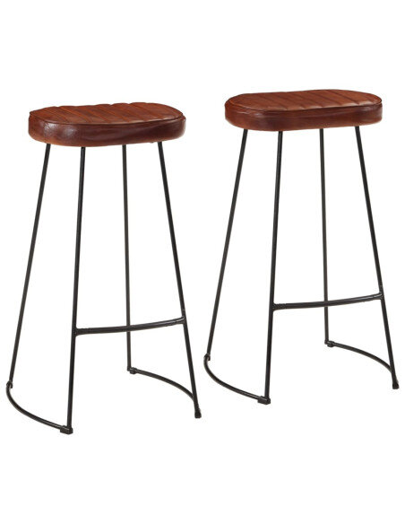 Tabourets de bar gavin Industriel / Rétro - Vintage en lot de 2 avec cadre en métal et revêtement en cuir Brun 44 x 37.5 x 78 cm Tabourets de bar gavin Industriel / Rétro - Vintage en lot de 2 avec cadre en métal et revêtement en cuir Brun 44 x 37.5 x 78 cm
