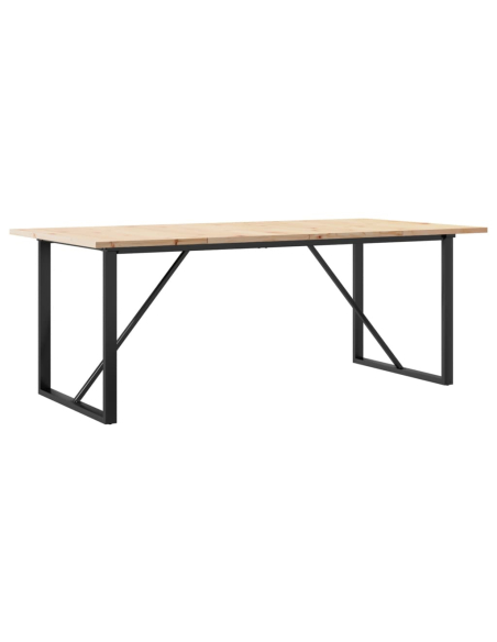 Table à manger Style Industriel cadre en O en bois de pin massif & fonte 200 x 100 x 75.5 cm {attributes}