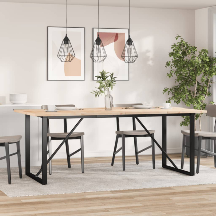 Table à manger Style Industriel cadre en O en bois de pin massif & fonte 200 x 100 x 75.5 cm {attributes}
