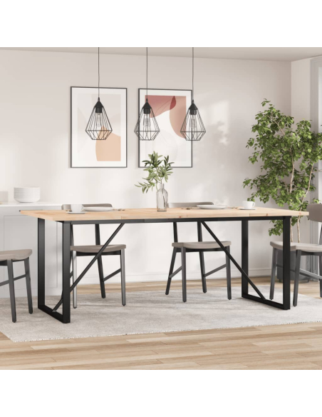 Table à manger Style Industriel cadre en O en bois de pin massif & fonte 200 x 100 x 75.5 cm {attributes}