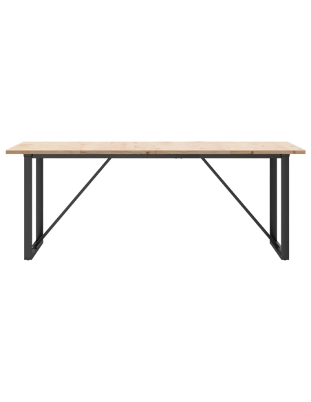 Table à manger Style Industriel cadre en O en bois de pin massif & fonte 200 x 100 x 75.5 cm {attributes}