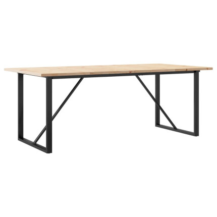 Table à manger Style Industriel cadre en O en bois de pin massif & fonte 200 x 100 x 75.5 cm {attributes}