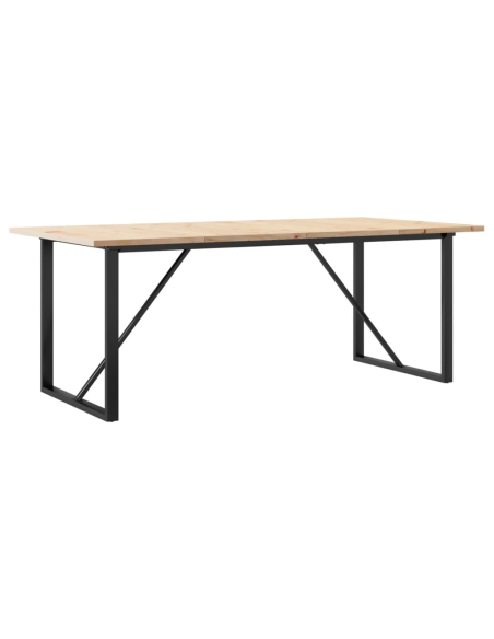 Table à manger Style Industriel cadre en O en bois de pin massif & fonte 200 x 100 x 75.5 cm {attributes}
