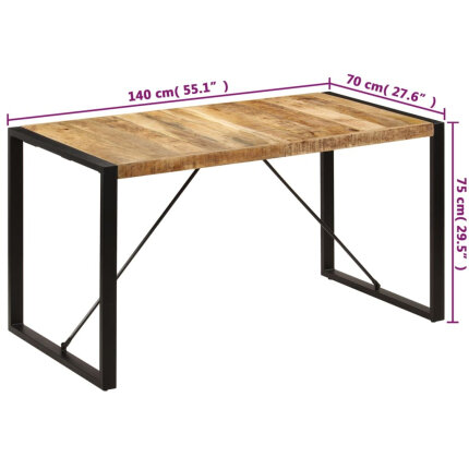 Table à manger Style Industriel en bois de manguier massif 140 x 70 x 75 cm {attributes}