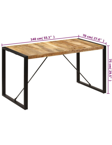 Table à manger Style Industriel en bois de manguier massif 140 x 70 x 75 cm {attributes} Table à manger Style Industriel en bois de manguier massif 140 x 70 x 75 cm {attributes}