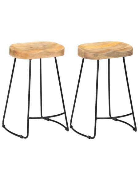 Tabourets de bar industriel en lot de 2 en bois de manguier massif Brun 45 x 40 x 62 cm {attributes} Tabourets de bar industriel en lot de 2 en bois de manguier massif Brun 45 x 40 x 62 cm {attributes}