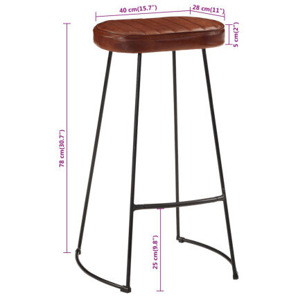 Tabourets de bar gavin Industriel / Rétro - Vintage en lot de 2 avec cadre en métal et revêtement en cuir Brun 44 x 37.5 x 78 cm