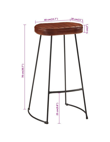 Tabourets de bar gavin Industriel / Rétro - Vintage en lot de 2 avec cadre en métal et revêtement en cuir Brun 44 x 37.5 x 78 cm Tabourets de bar gavin Industriel / Rétro - Vintage en lot de 2 avec cadre en métal et revêtement en cuir Brun 44 x 37.5 x 78 cm