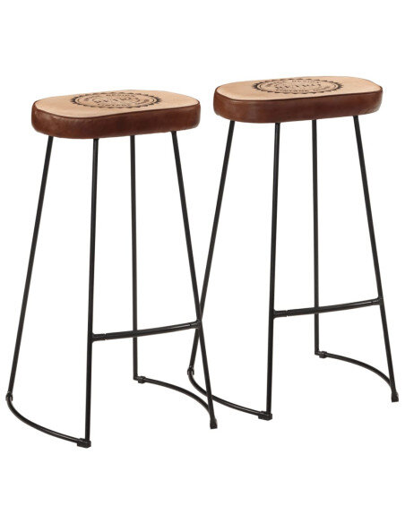 Tabourets de bar Industriel / Rétro - Vintage en lot de 2 avec cadre en métal et revêtement en cuir Brun 44 x 37.5 x 78 cm {attr Tabourets de bar Industriel / Rétro - Vintage en lot de 2 avec cadre en métal et revêtement en cuir Brun 44 x 37.5 x 78 cm {attr