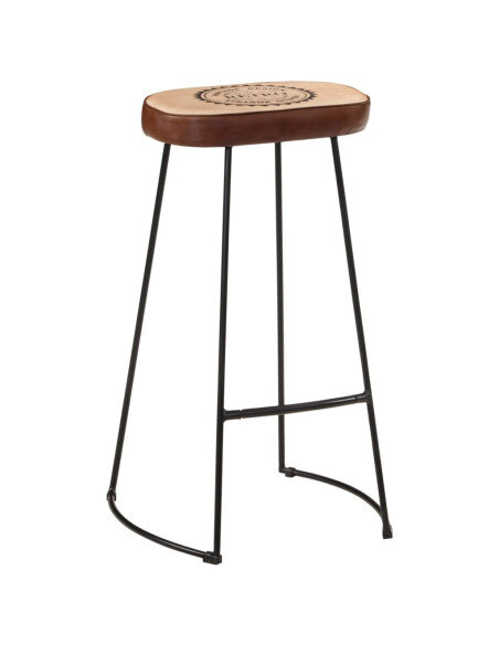 Tabourets de bar Industriel / Rétro - Vintage en lot de 2 avec cadre en métal et revêtement en cuir Brun 44 x 37.5 x 78 cm {attr Tabourets de bar Industriel / Rétro - Vintage en lot de 2 avec cadre en métal et revêtement en cuir Brun 44 x 37.5 x 78 cm {attr