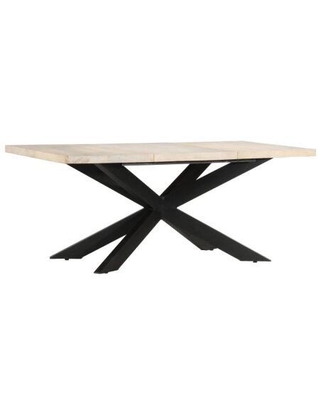 Table à manger Style Industriel en bois de manguier massif blanchi 180x90x76 cm {attributes} Table à manger Style Industriel en bois de manguier massif blanchi 180x90x76 cm {attributes}